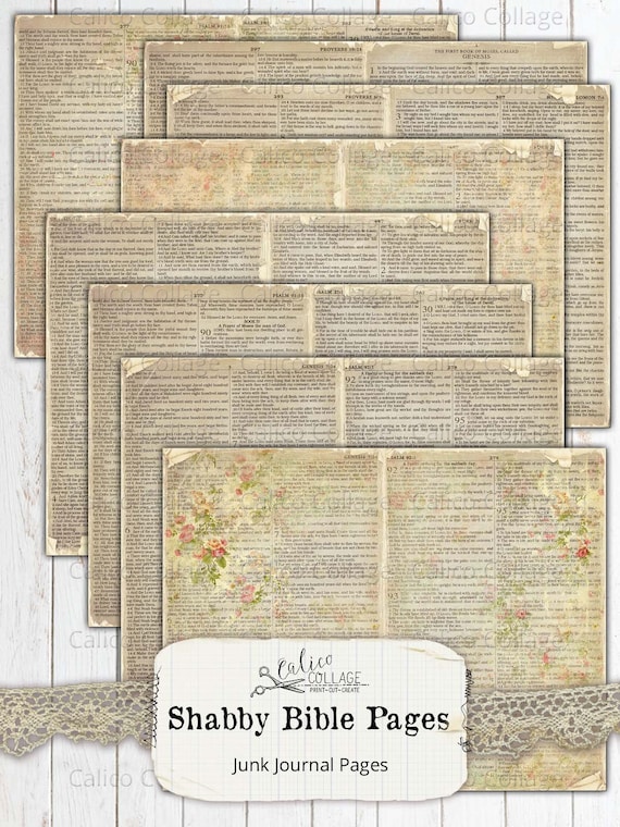 Shabby Bible Pages, Bible Journaling, Junk Journal, Journal Supplies,  Printable Scrapbook Ephemera, Bible Papers, Scripture, Calicocollage 