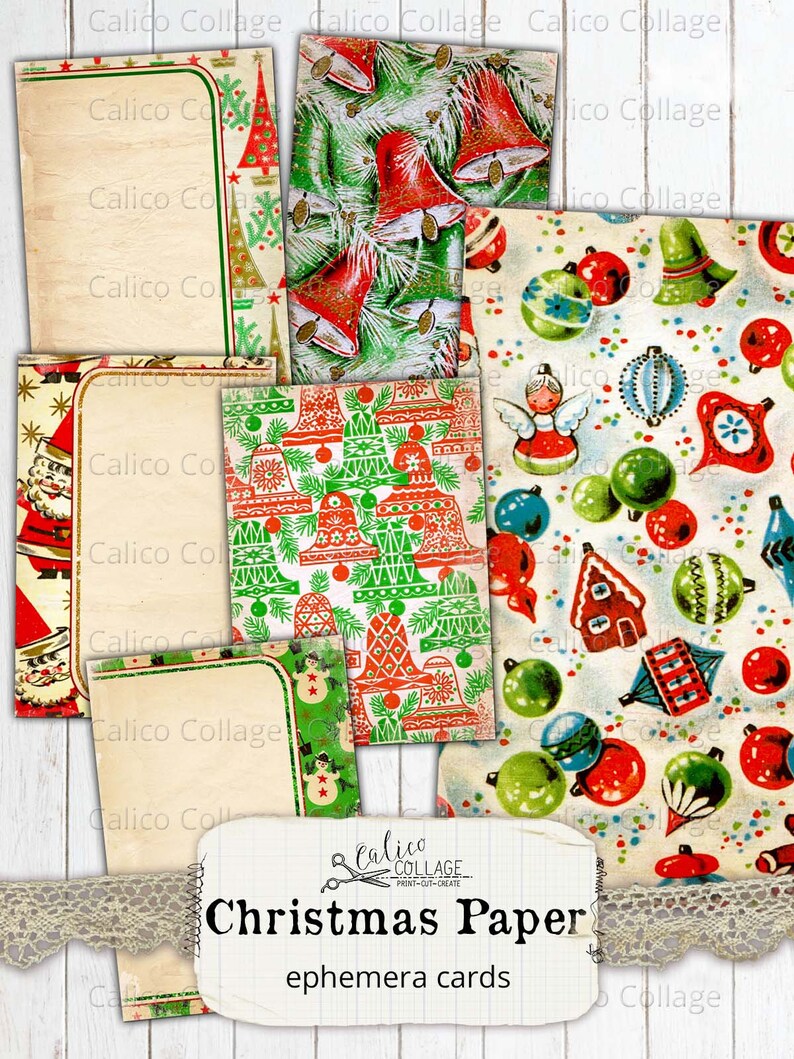 Christmas Paper Gift Tags, Printable Junk Journal Ephemera Pack