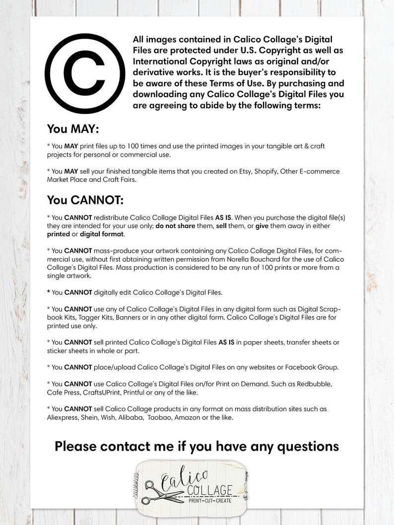 May include: A copyright notice with a large letter C in a circle. The text below the copyright notice lists the terms of use for digital files. The text includes the words "You May" and "You Cannot".