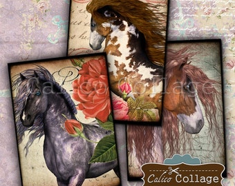 Wild Horses, Collage Sheet, Wild Horses Images, Horse Collage Sheet, Digital Tags, Junk Journal Tags, CalicoCollage, Cowgirl Images