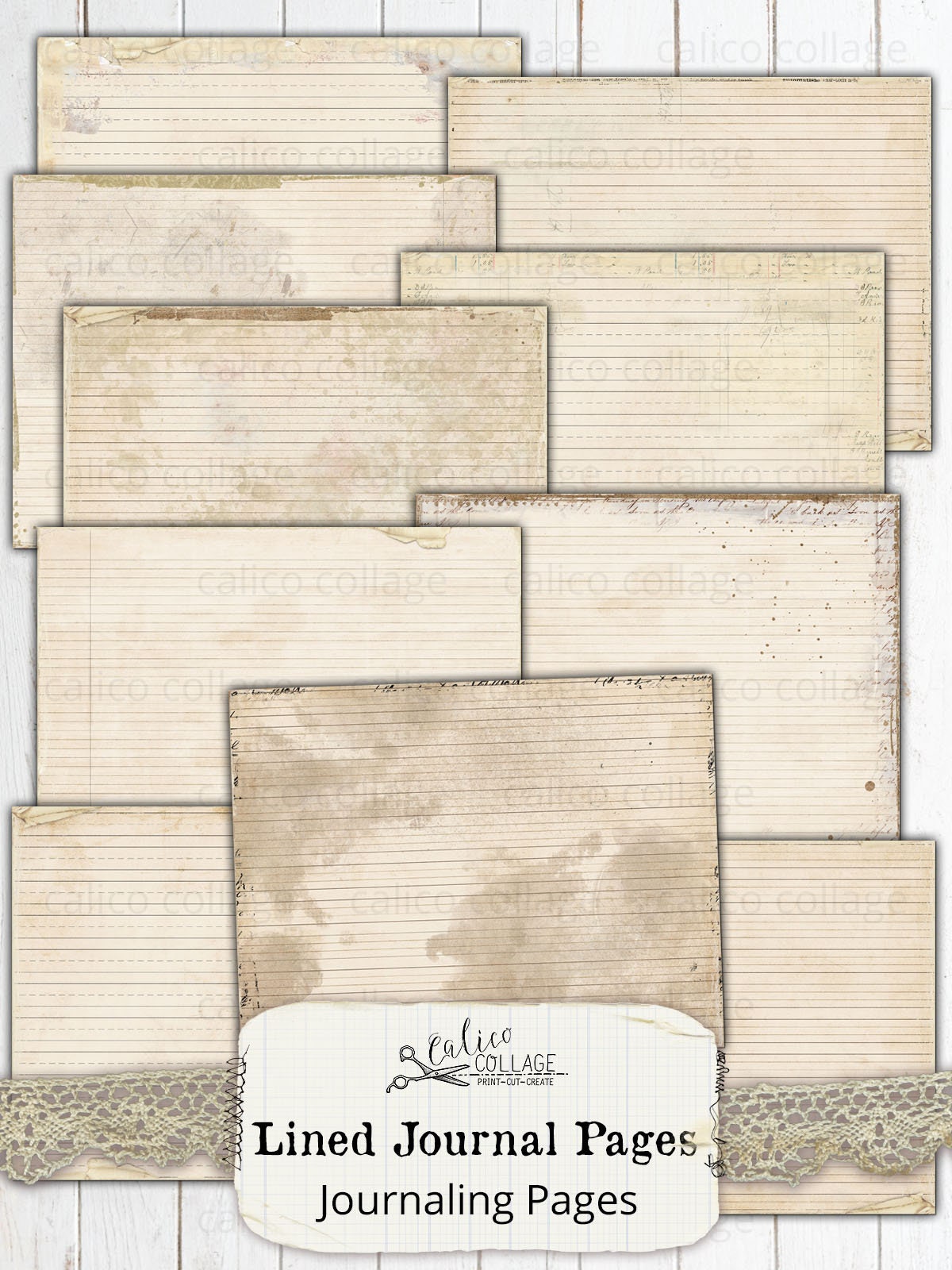 Printable Lined Journal Pages, Junk Journal Supplies, Digital Vintage ...