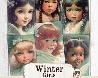 Retro Winter Ephemera for Junk Journals, Winter Ephemera Cards, 1970s Ephemera, Children Ephemera for Scrapbooking - Set 1