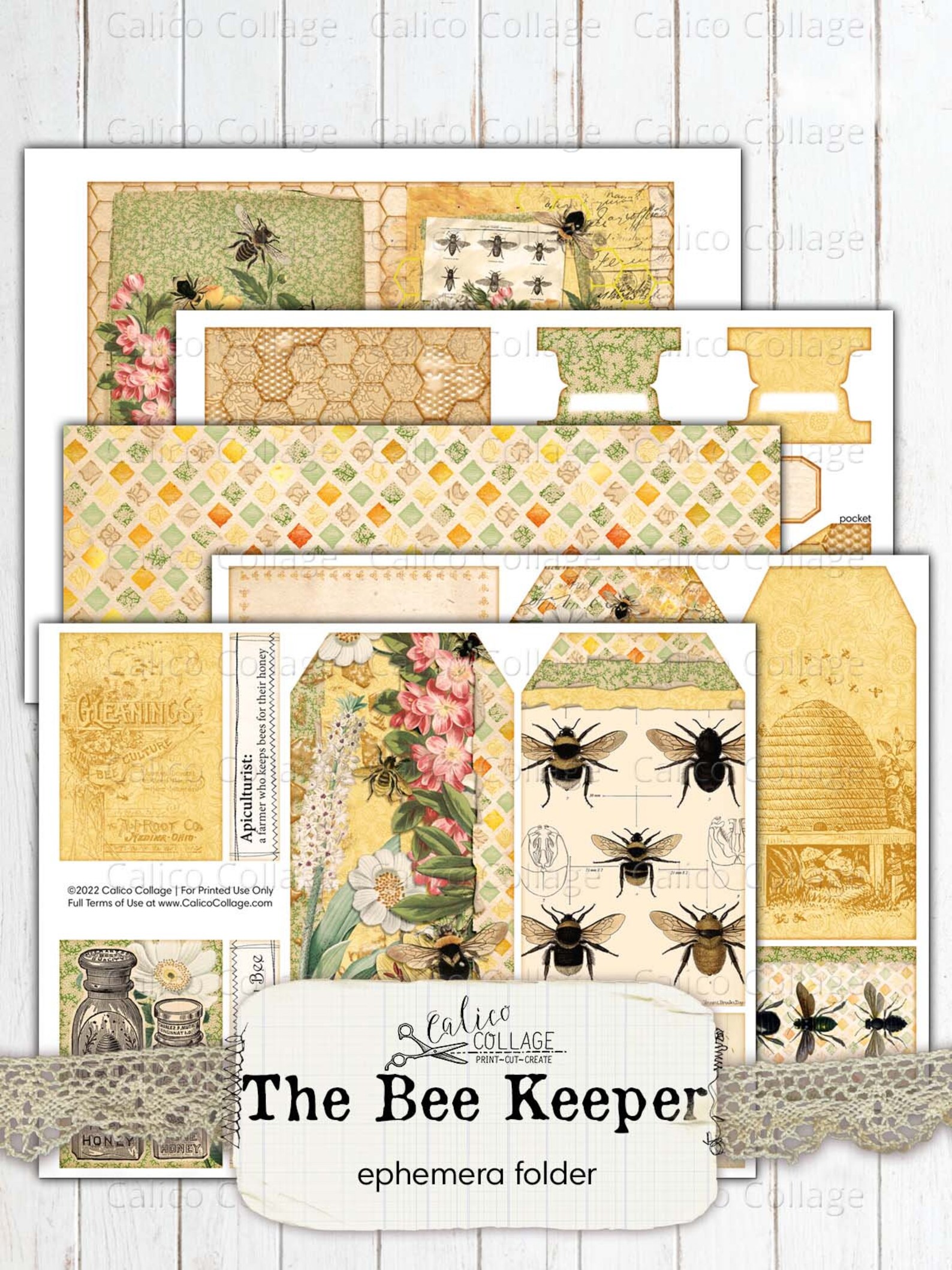 Bee Ephemera Folder, Printable Beekeeper Ephemera Folio, Honeybee Junk ...