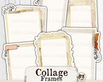 Collage Frames Junk Journal Printable, Fussy Cut Printable Ephemera,Vintage Antique Papers,Digital Download Collage Sheet,Scrapbook Ephemera