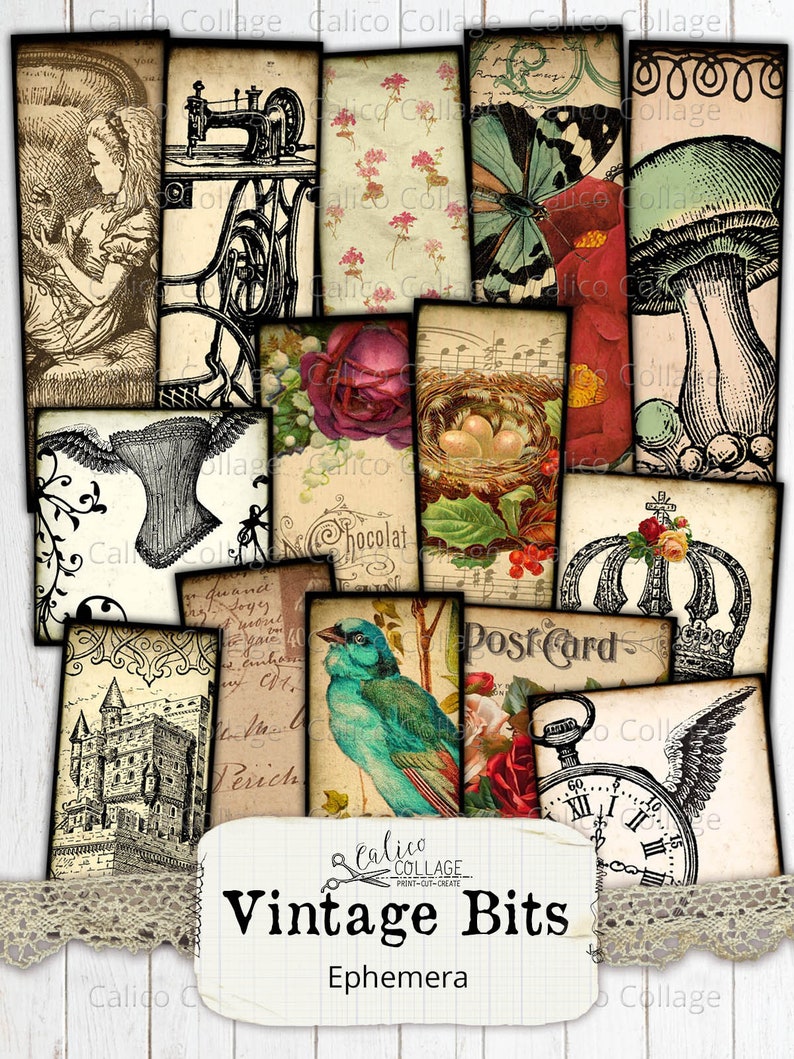 Printable Digital Collage Sheets, Junk Journal Ephemera Pack, Vintage ...