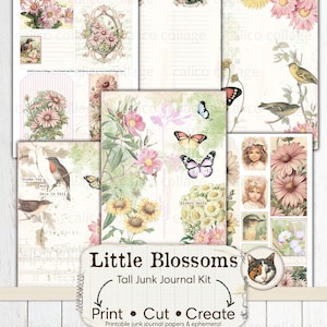 Tall Junk Journal Kit, Bird Junk Journal Printable, Daisy Ephemera, Little Blossoms Spring Junk Journal Printable Ephemera, Digital Download