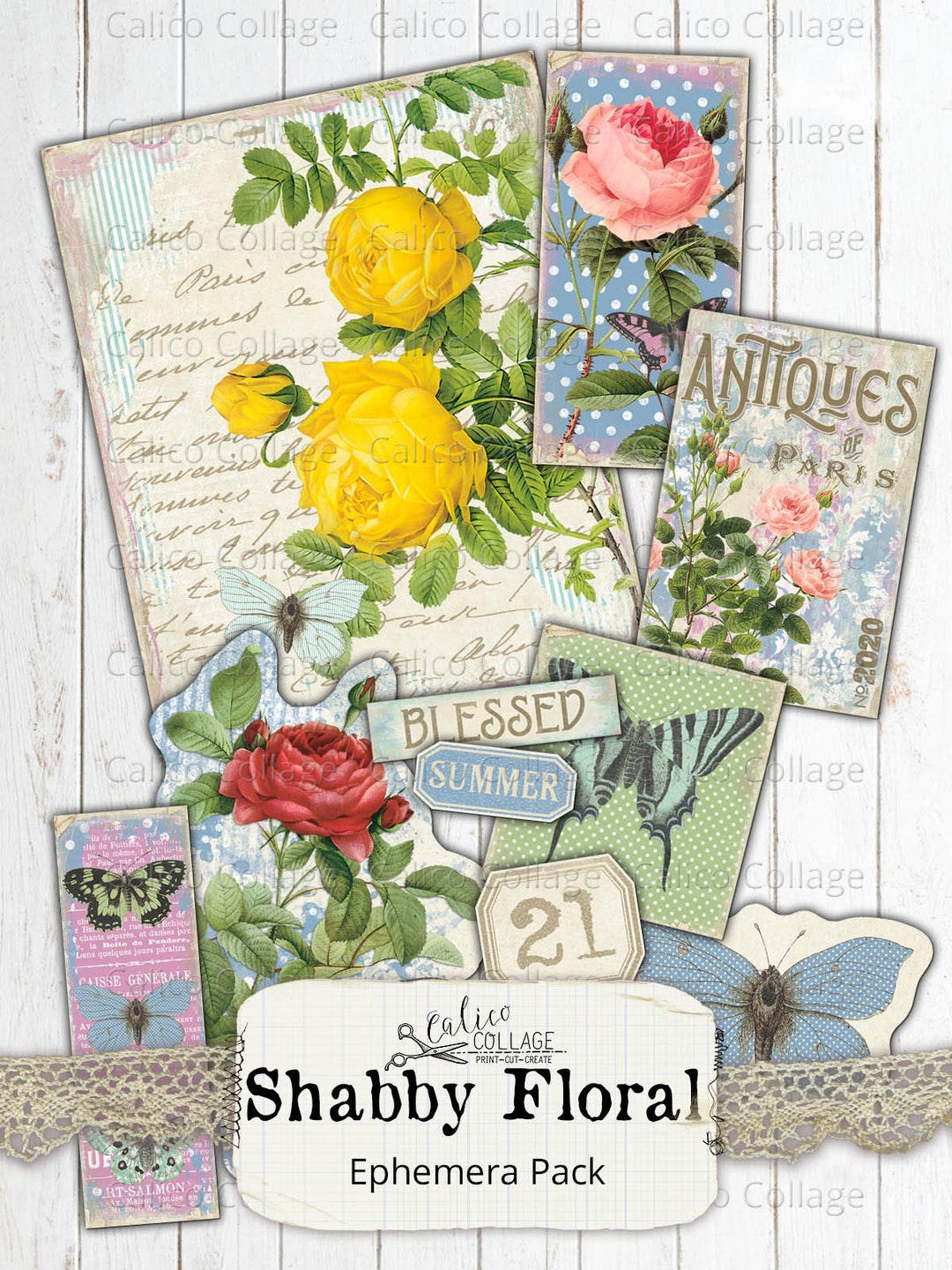 Printable Ephemera Pack Shabby Floral Junk Journal Kit Vintage French ...