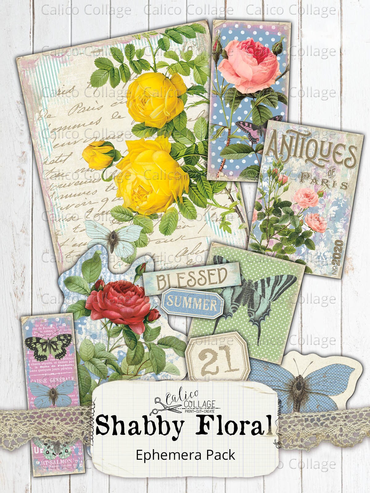 Printable Ephemera Pack Shabby Floral Junk Journal Kit Vintage French ...
