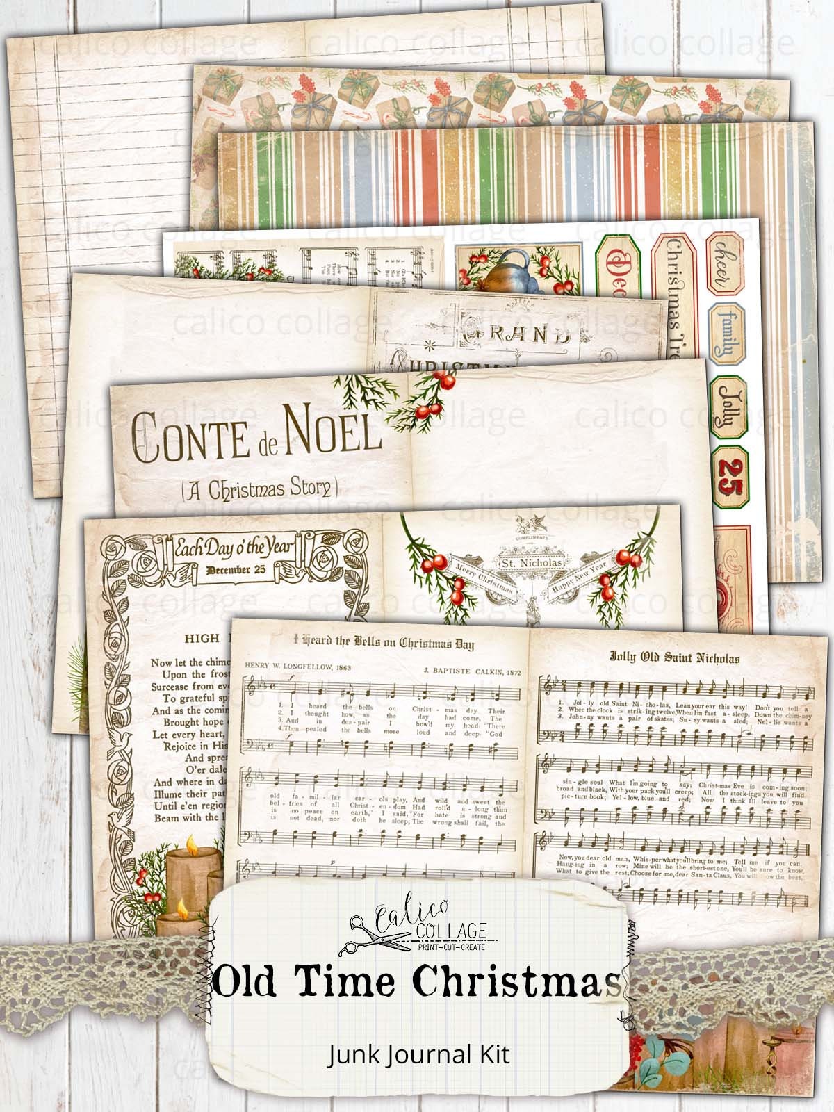 Printable Christmas Junk Journal Kit Ephemera Pack, Digital Vintage ...