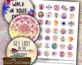 Boho Zen, Boho Collage Sheet, Zen Collage Sheet, Digital Collage, Collage Sheet, 1 Inch Circle Images, Bottle Cap Images, Printable