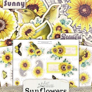 Printable Sunflower Ephemera Pack, Vintage Botanical Junk Journal Supplies, Bullet Journal, Digital Paper Prints, Scrapbook Paper image 6