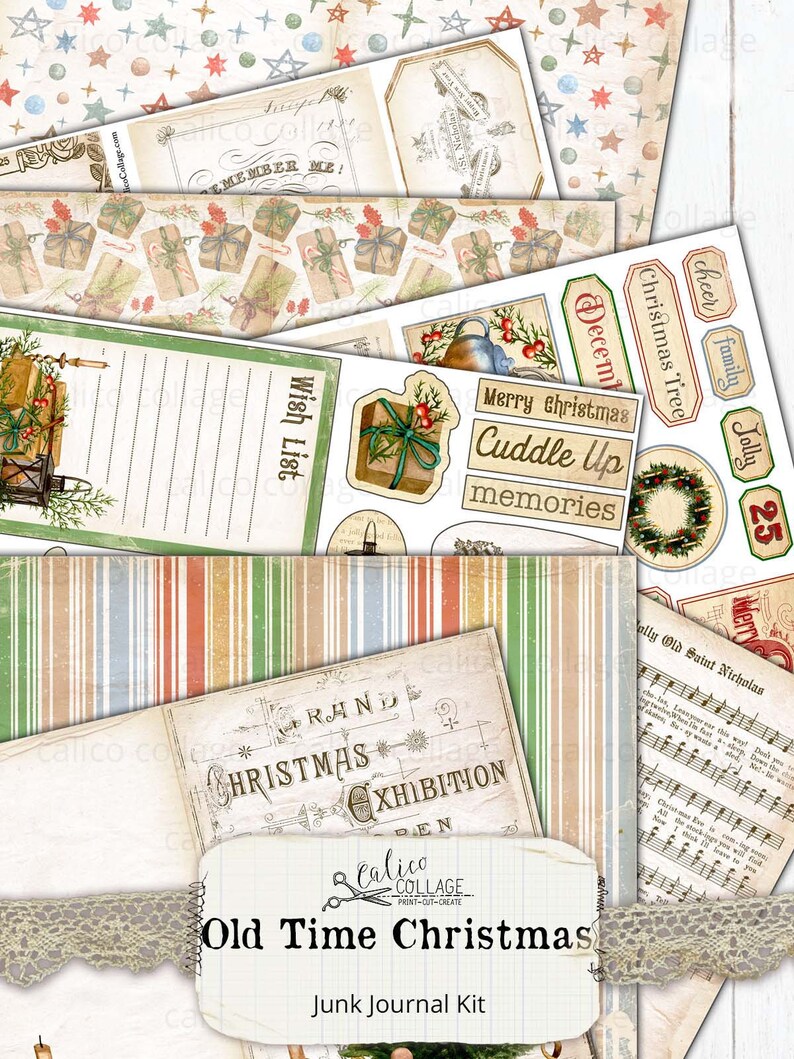Printable Christmas Junk Journal Kit Ephemera Pack, Digital Vintage ...