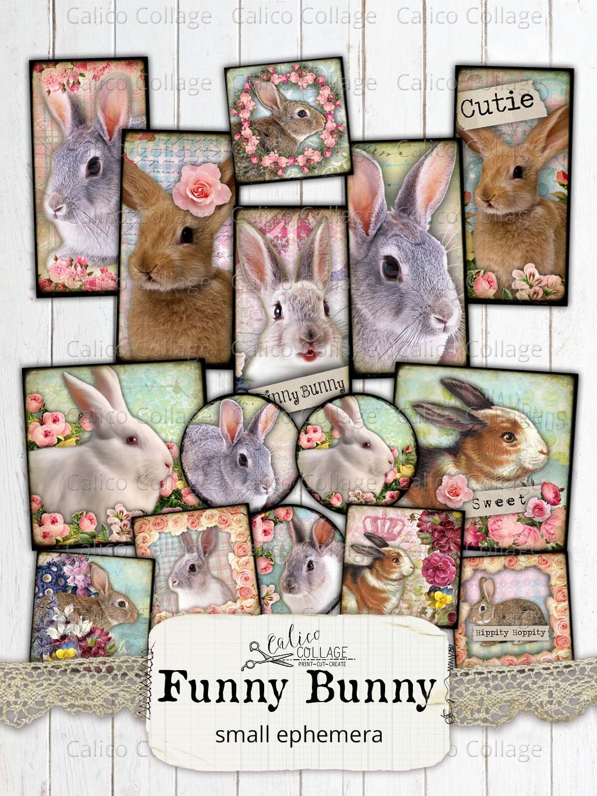 Printable Easter Ephemera Pack, Rabbit Junk Journal Supplies, Digital ...