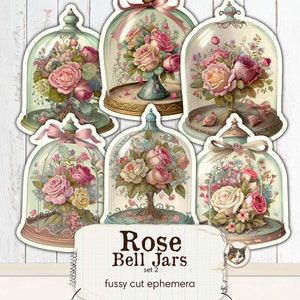 Floral Bell Jar Fussy Cuts, Valentine Ephemera for Junk Journals, Ephemera imprimable, Rose Ephemera, vintage Flowers, Junk Journal Supplies