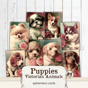Dog Ephemera for Junk Journals, Victorian Printable Ephemera, Junk Journal Kit, vintage Puppies, Dog Journal, Rose Ephemera