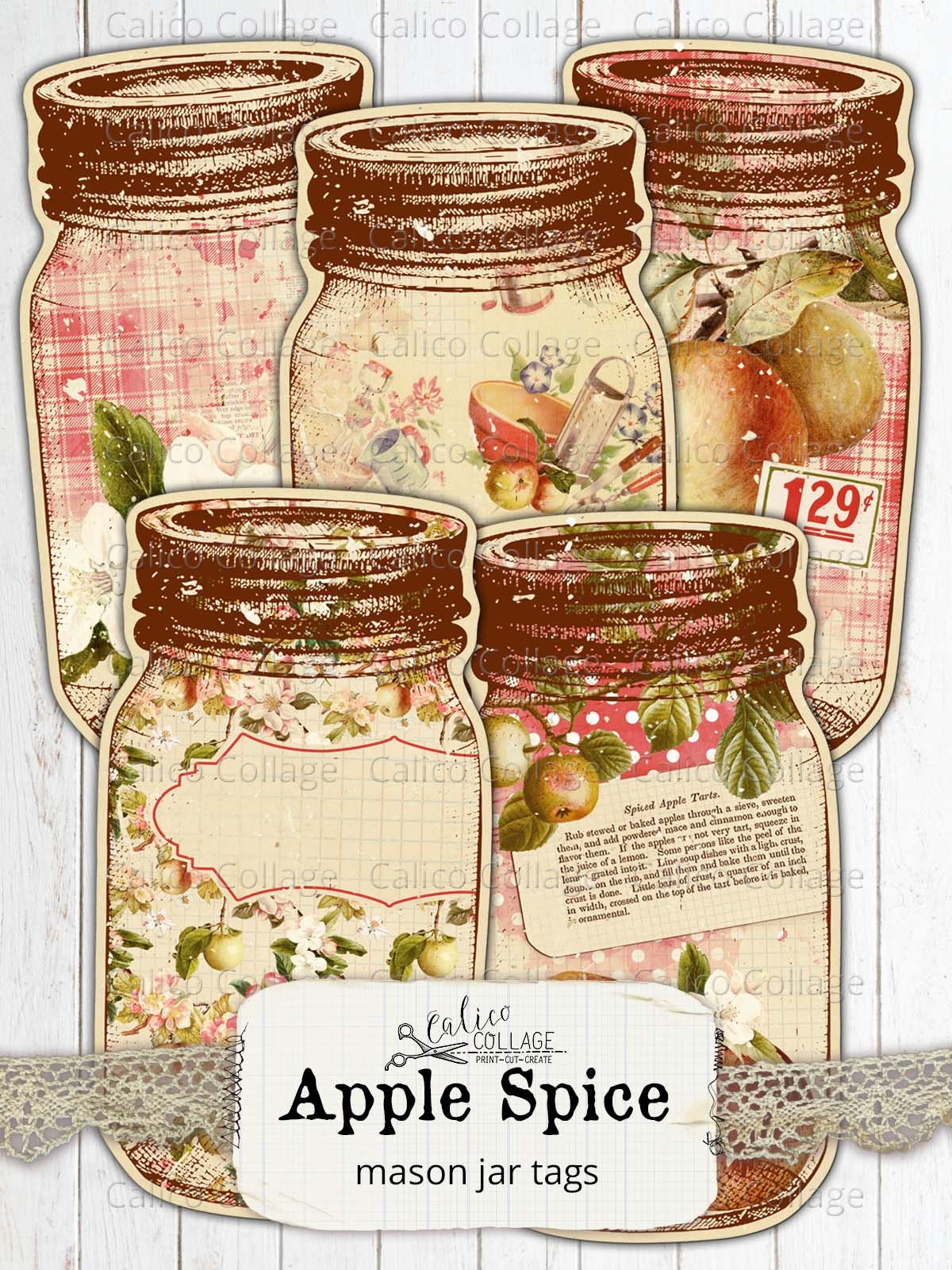 Autumn Apple Mason Jar Tags, Printable Junk Journal Ephemera Pack