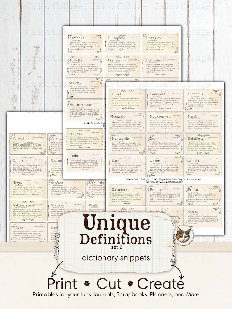 Unique Vintage Definitions Junk Journal Printable, Vintage Dictionary Words, Ephemera Words, Junk Journal Words, Digital Collage Sheet image 3