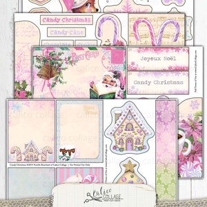 Junk Journal Kit Candy Christmas, Printable Journal Supplies,