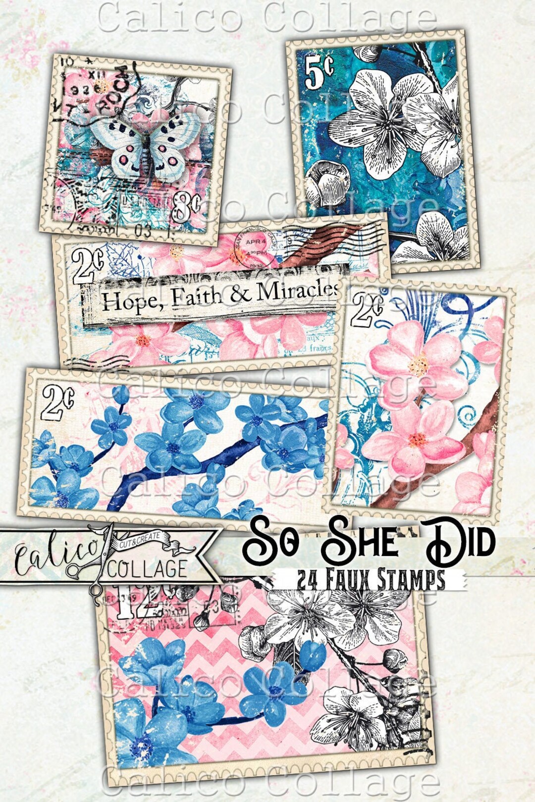 Printable Vintage Stamps Junk Journal Ephemera Pack, so She Did - Etsy