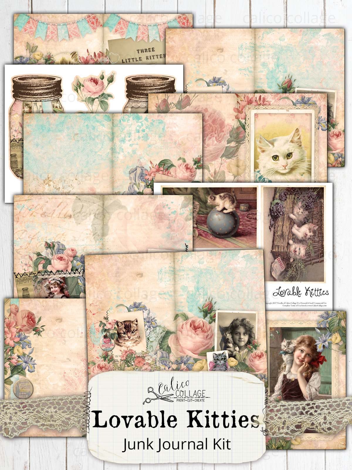 Cat Junk Journal Kit Ephemera Pack, Printable Lovable Kitties, Cat ...