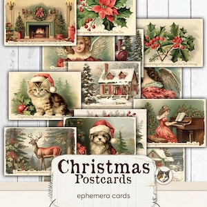 Weihnachtspostkarten druckbare Ephemera, Weihnachten Junk Journal Ephemera Pack, Urlaub Ephemera Karten, digitaler Download Collage Sheet
