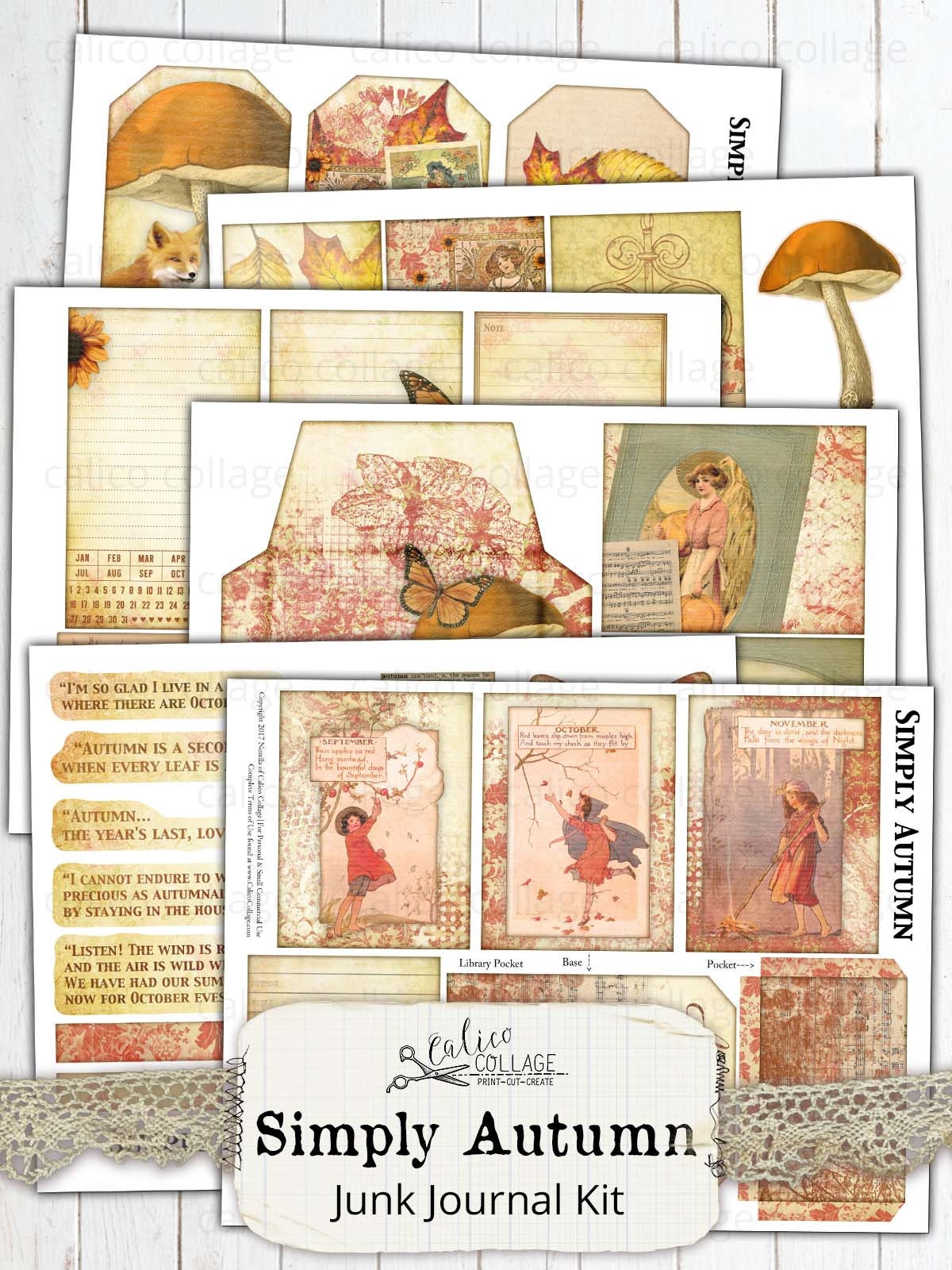 Simply Autumn Junk Journal Kit Printable Vintage Ephemera | Etsy
