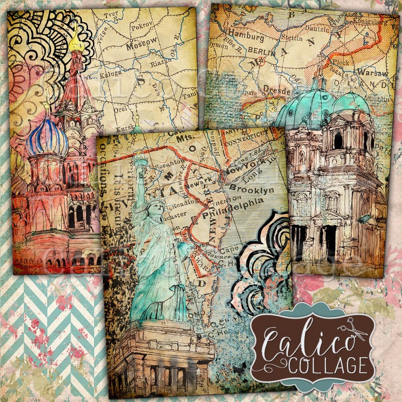 Printable Travelin Through Digital Collage Sheet Etsy