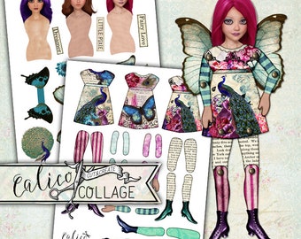 Printable, Paper Dolls, Digital, Collage Sheet, Spring Peacock Dolls, Altered Art Doll, Vintage Printable, Decoupage Paper, Craft Sheet