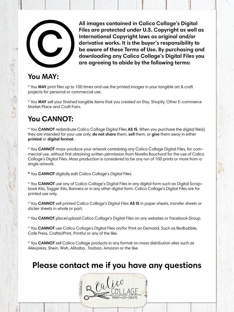 May include: A copyright notice with a large letter C in a circle. The text below the copyright notice lists the terms of use for digital files. The text includes the words "You May" and "You Cannot".