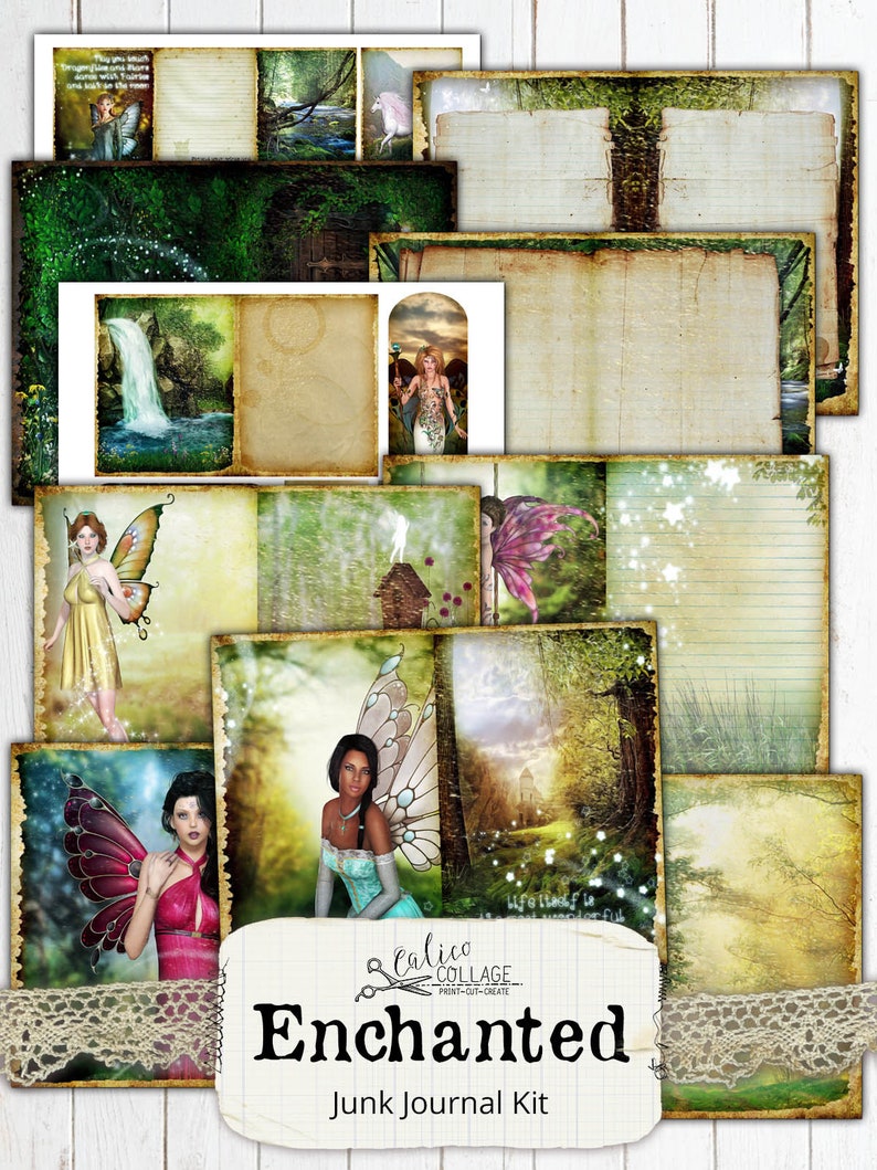 Fantasy Junk Journal Kit, Fairy Ephemera, Mermaid Journal, Vintage Printable image 1