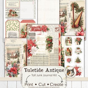 Christmas Tall Junk Journal Printable Ephemera, Holiday Junk Journal Kit, Ephemera Digital Download Collage Sheets, Christmas Digital Papers