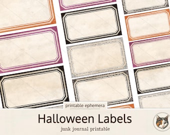 Halloween Labels, Printable Halloween Junk Journal Labels, Vintage Halloween Ephemera, Halloween Scrapbook Labels, Digital Download