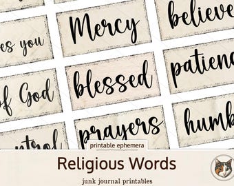 Religious Ephemera Words, Printable Bible Journaling, Devotional Bullet Journal, Faith Journaling Supplies, Prayer Journal Digital Paper