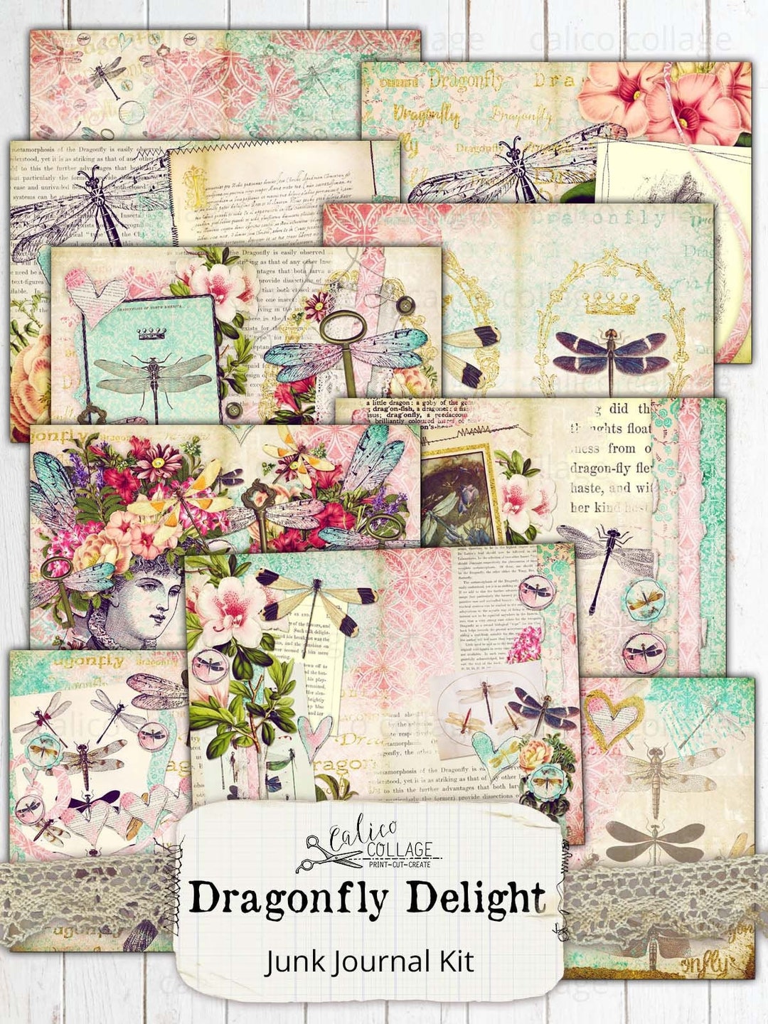 Dragonfly Junk Journal Kit, Printable Pages, Digital Papers, Ephemera ...