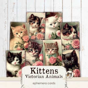 Cat Ephemera for Junk Journals, Victorian Printable Ephemera, Junk Journal Kit, vintage Kittens, Cat Journal, Rose Ephemera