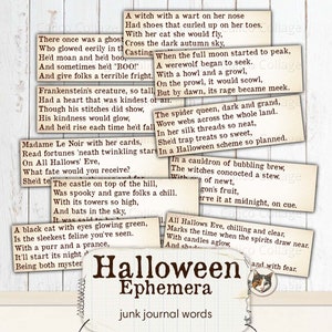 Halloween Ephemera Junk Journal Words Printable, Halloween Verses, Digital Download Collage Sheet Printable Ephemera, Scrapbook Ephemera