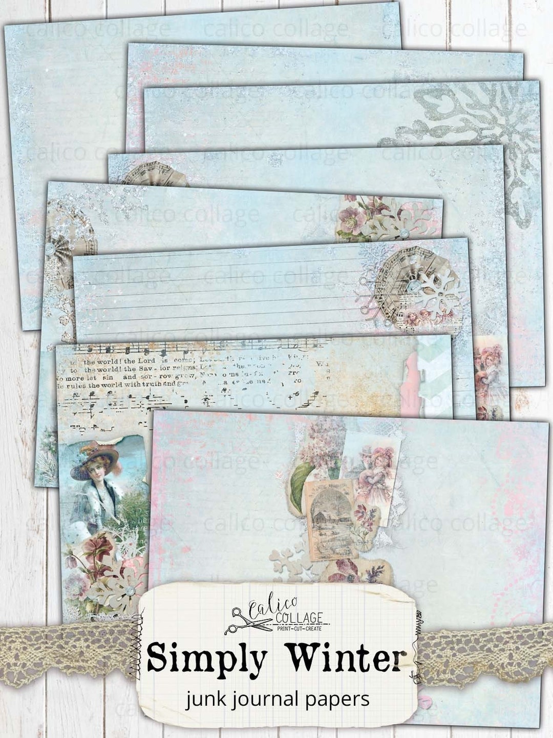 Winter Junk Journal Papers, Printable Digital Papers, Bullet Journal ...