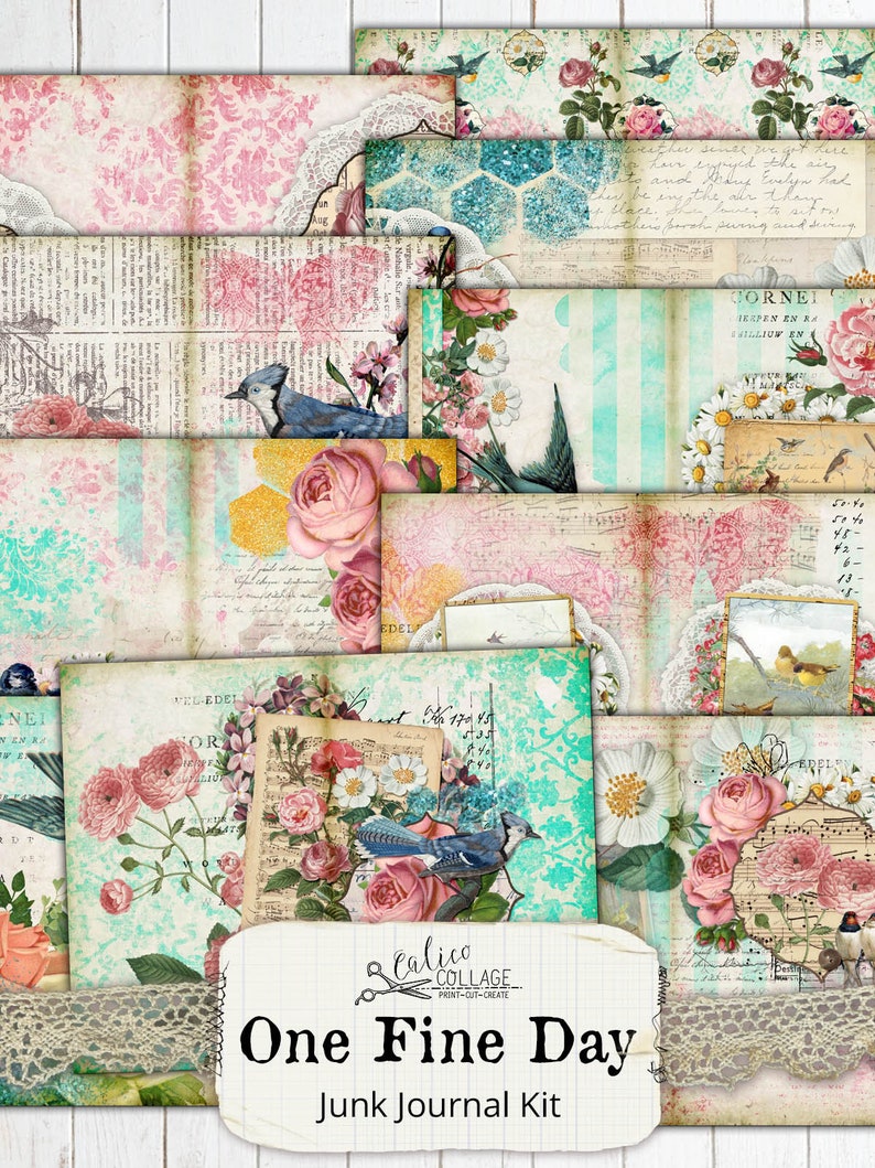 Spring Collage Sheets, Botanical, Junk Journal Kit, Pages, Papers, Ephemera, Vintage Bird, Scrapbook, Printable, Plants, Garden One Fine Day image 2