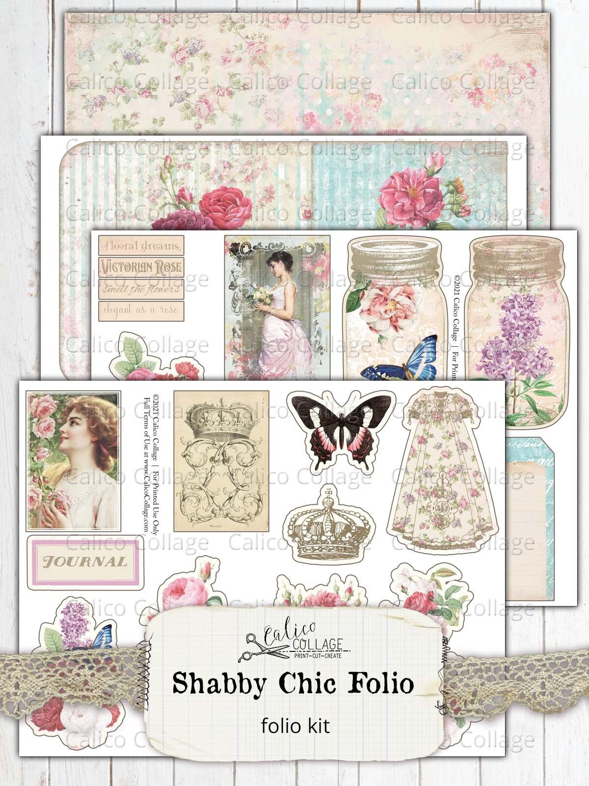 Shabby Chic Junk Journal Folio Kit, Printable Junk Journal Kit ...