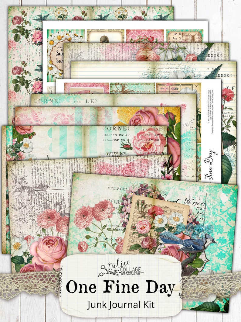 Spring Collage Sheets, Botanical, Junk Journal Kit, Pages, Papers, Ephemera, Vintage Bird, Scrapbook, Printable, Plants, Garden One Fine Day image 3