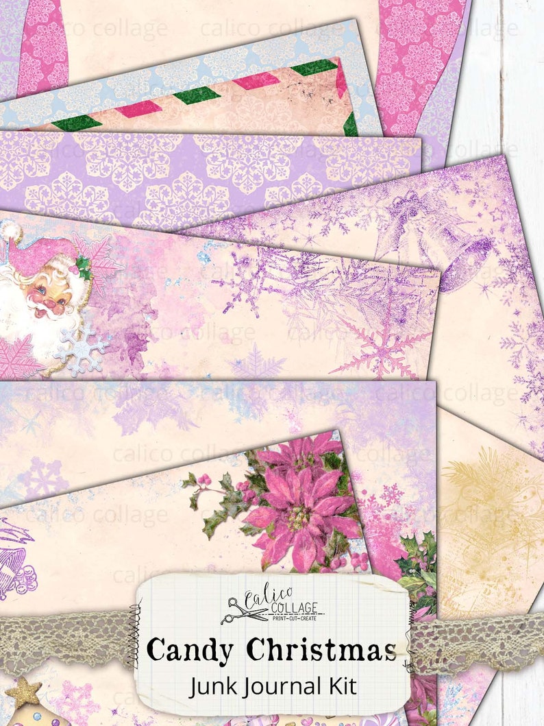 Junk Journal Kit Candy Christmas, Printable Journal Supplies,