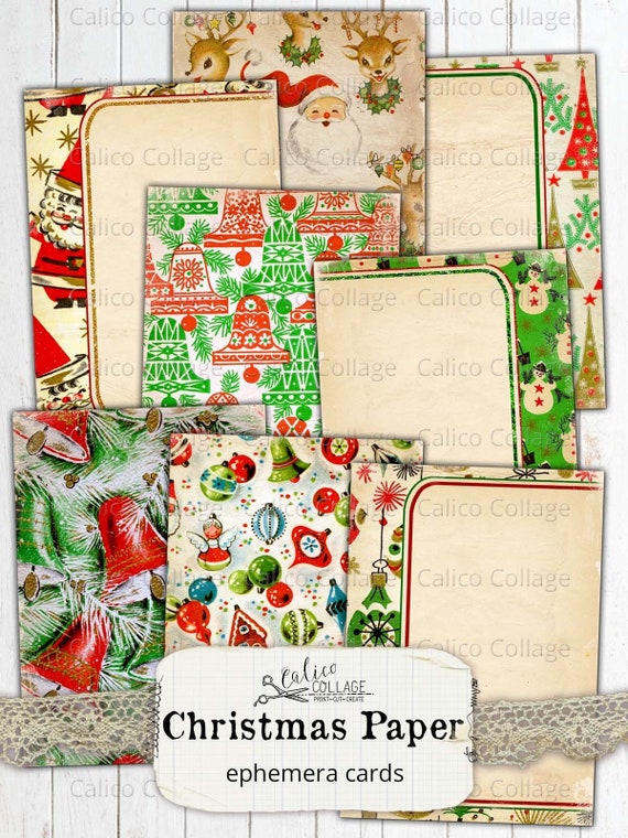 Christmas Paper Gift Tags, Printable Junk Journal Ephemera Pack, Journal Supplies, Digital Pages, Vintage Journal Paper