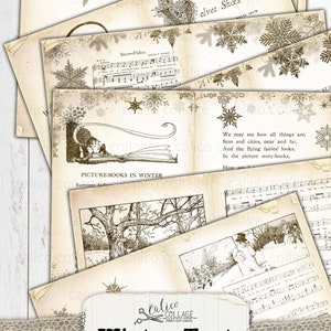 Printable Winter Book Pages, Junk Journal Papers, Journal Supplies, Digital Vintage Books, Sheet Music, Holiday Ephemera, CalicoCollage image 5