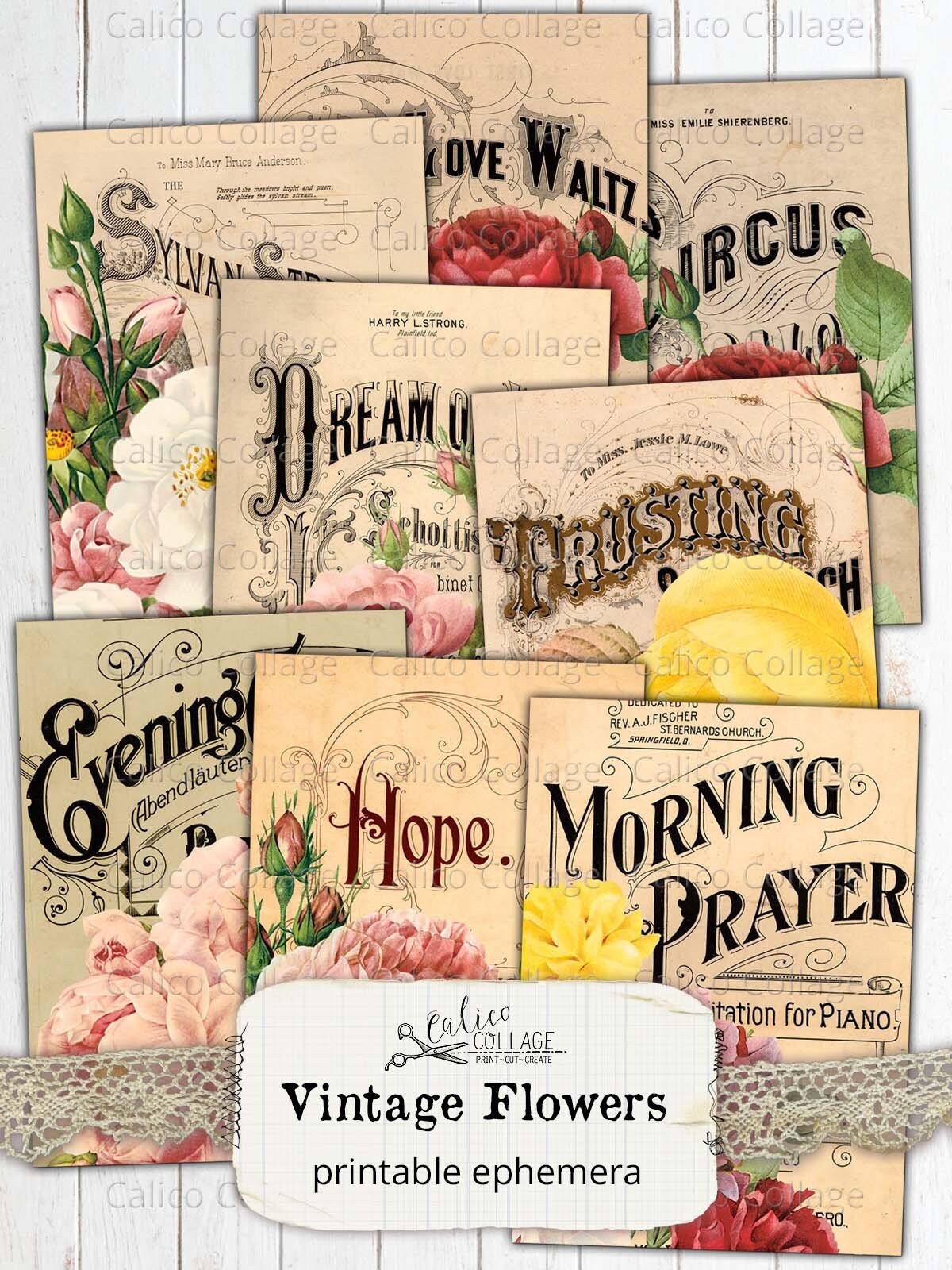 Printable Junk Journal Ephemera / Vintage Flower Cards / Junk Journal ...