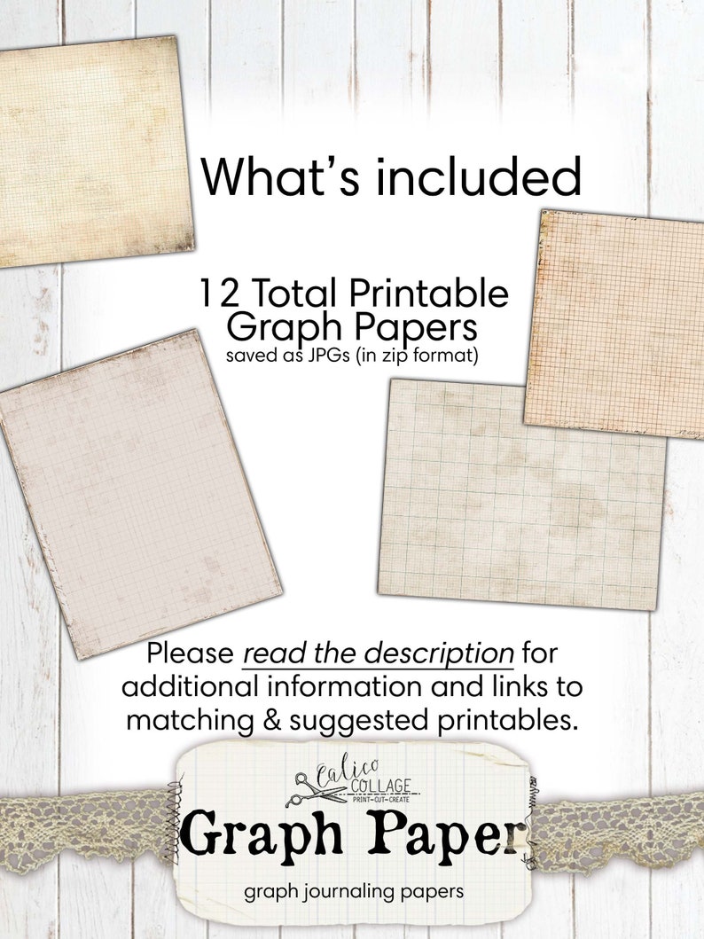 Printable Junk Journal Graph Paper, Blank Journal Pages for Junk Journals, Journaling Supplies, Digital Stationery, Bullet Journal Download image 2