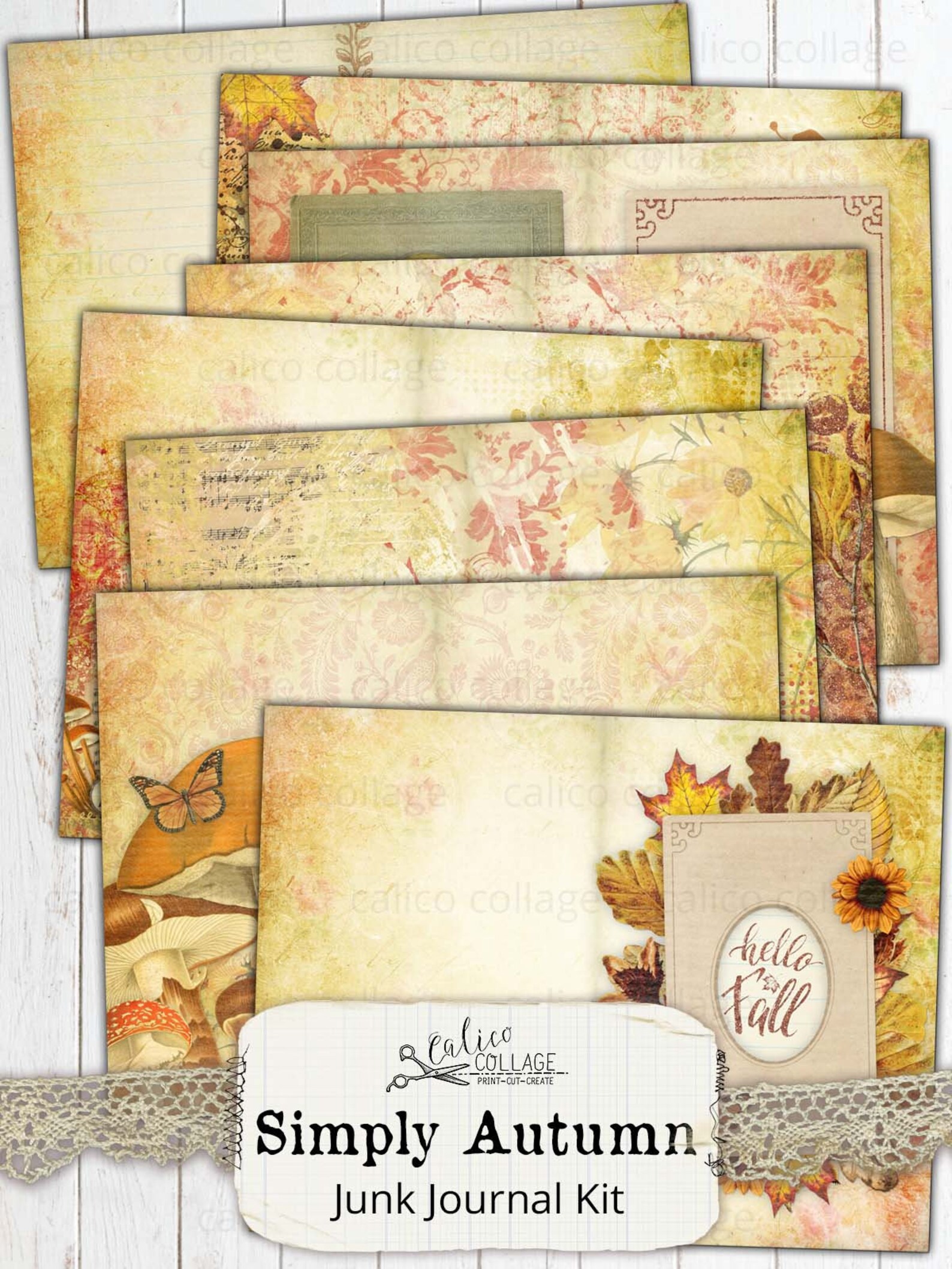 Simply Autumn Junk Journal Kit, Printable Vintage Ephemera, Digital ...
