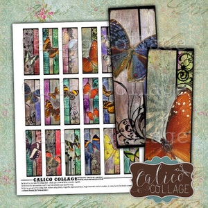 Grunge Butterflies, 1x3 Collage Sheet, Microslide Images, Printable Images, Printable Ephemera, Vintage Butterflies, Instant Download