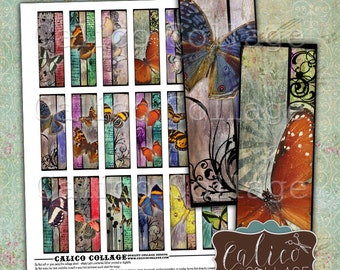 Grunge Butterflies, 1x3 Collage Sheet, Microslide Images, Printable Images, Printable Ephemera, Vintage Butterflies, Instant Download