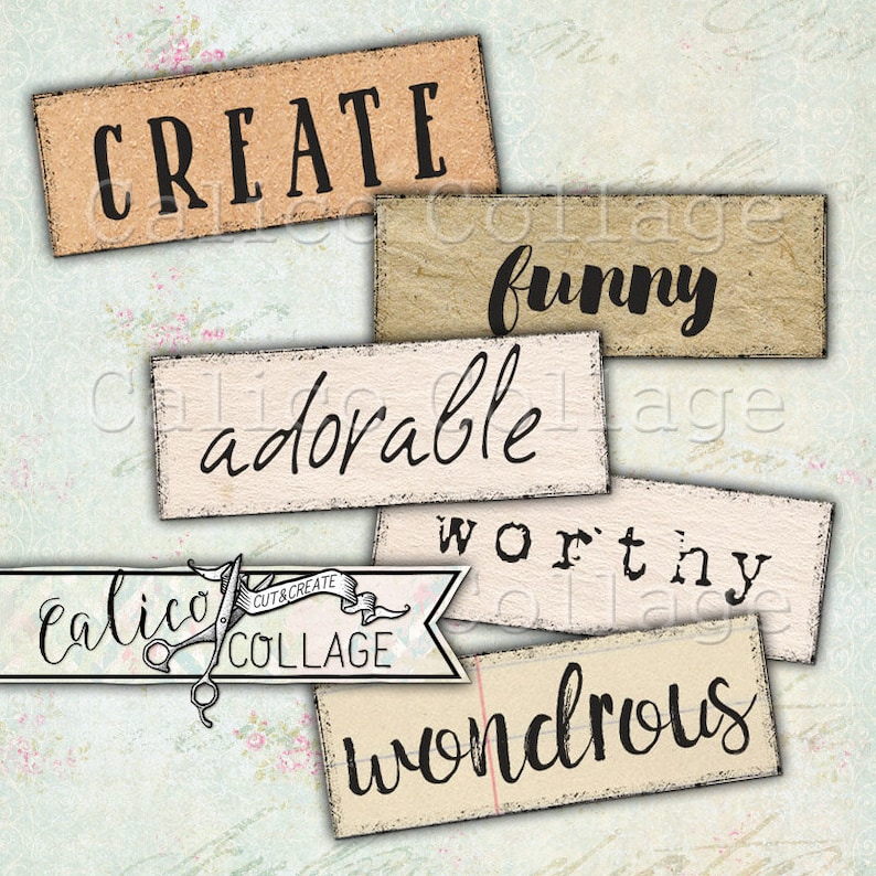 Printable Small Mixed Media Words Altered Art Etsy