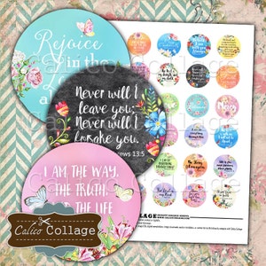 Bible Verses Printable Digital Collage Sheet, 30mm Circles, Circle Collage Sheet, Circle Images, Digital Download, Printable Paper image 1